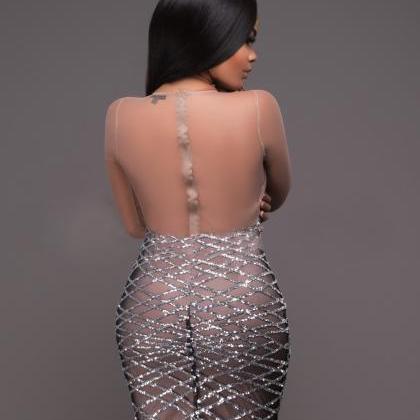 Women Sexy Sparkling Sequin Geometry Net Stitching..