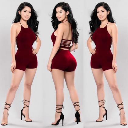 Women Sexy Halter Backless Bandage Jumpsuit..