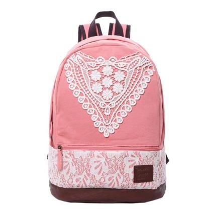 Blue Cute Lace Canvas Backpack on Luulla