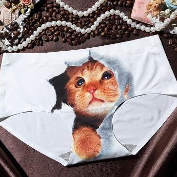 Women Anti Emptied Underpants 3d Cat Head Seamless..