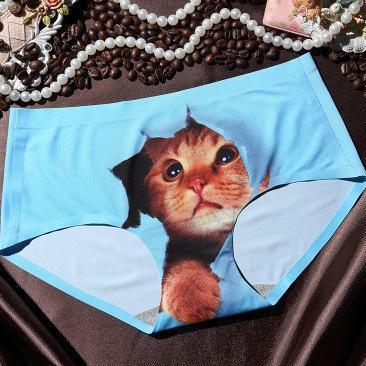 Women Anti Emptied Underpants 3d Cat Head Seamless..