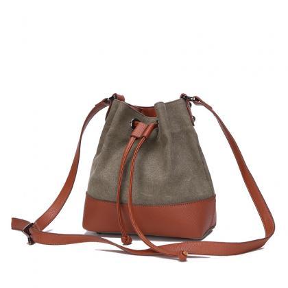 Leather and Canvas Bucket Bag with ..