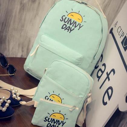 Fashion Three-piece Canvas Bags Student Backpack..