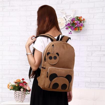 Fashion Panda Pattern Suede Backpack Students..