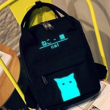 Lovely Cat Retro Handbag Fluorescence Harajuku Bag..