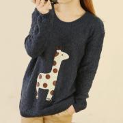 Blue Super Adorable Cartoon Giraffe Loose Pullovers Sweater