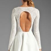 White Lace Halter Long Sleeved Dress 