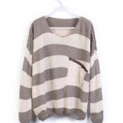Coffee Striped Bat Long Sleeve Sweater 