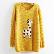 Yellow Super Adorable Cartoon Giraffe Loose Pullovers Sweater