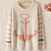 Pink Pullover Navy Anchor Stripe Mohair Sweater