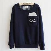 Blue Thickened Cashmere Doll Head Long Sleeve Sweater