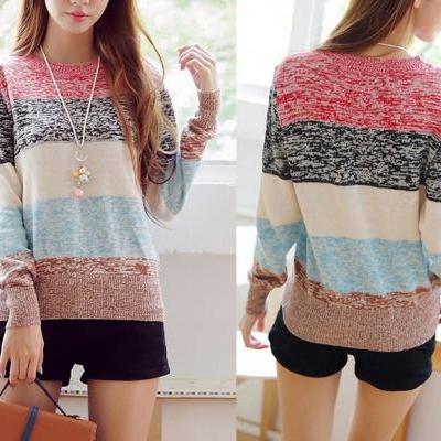 Colorful Striped Long Sleeved Sweater