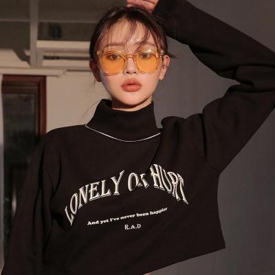 Black Lonely or Hurt High Neck Cropped Sweatshirt 