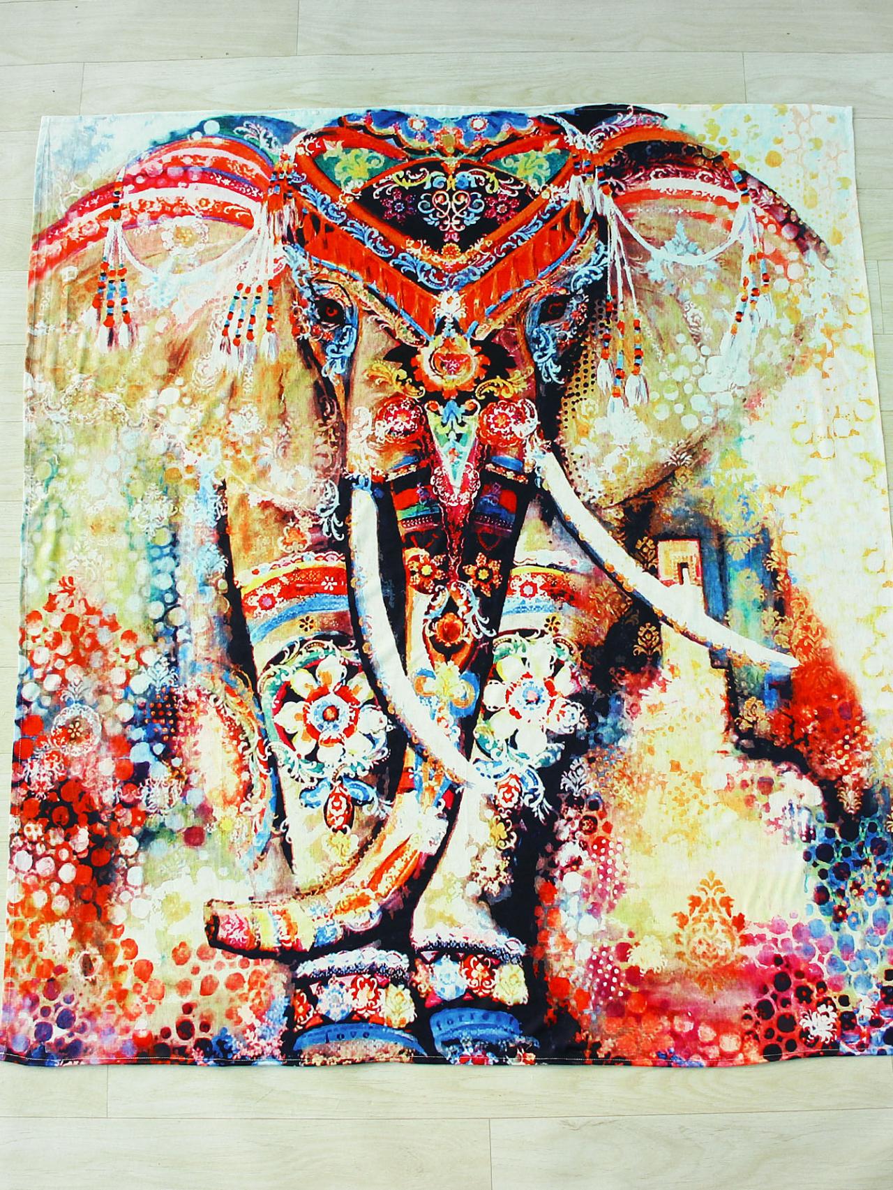 Multicolor Elephant Print Beach Blanket Bohemian Style Tapestry Vintage Home Blanket