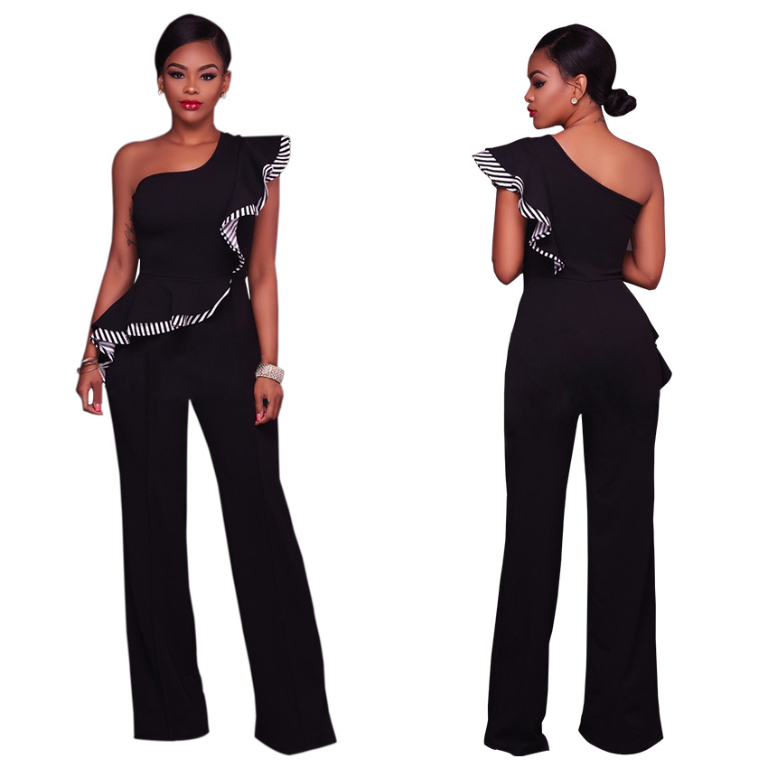 Women Sexy Off The Shoulder Flounced Jumpsuit Strapless Rompers Wide Leg Pants