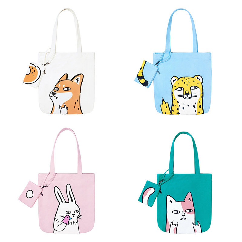 Cute Animal Cartoon Canvas High Capacity Shoulder Bags Student Two-piece Bags