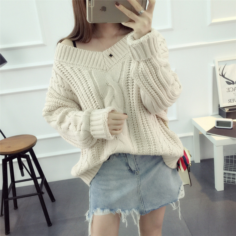 Women Sexy Deep V Neck Loose Thick Sweater Knitted Sweater Coat on Luulla