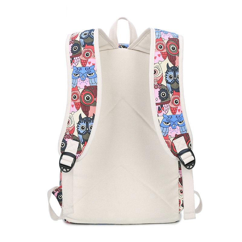 Fashion There-piece Student Backpack Cute Owl Printing School Bag ...