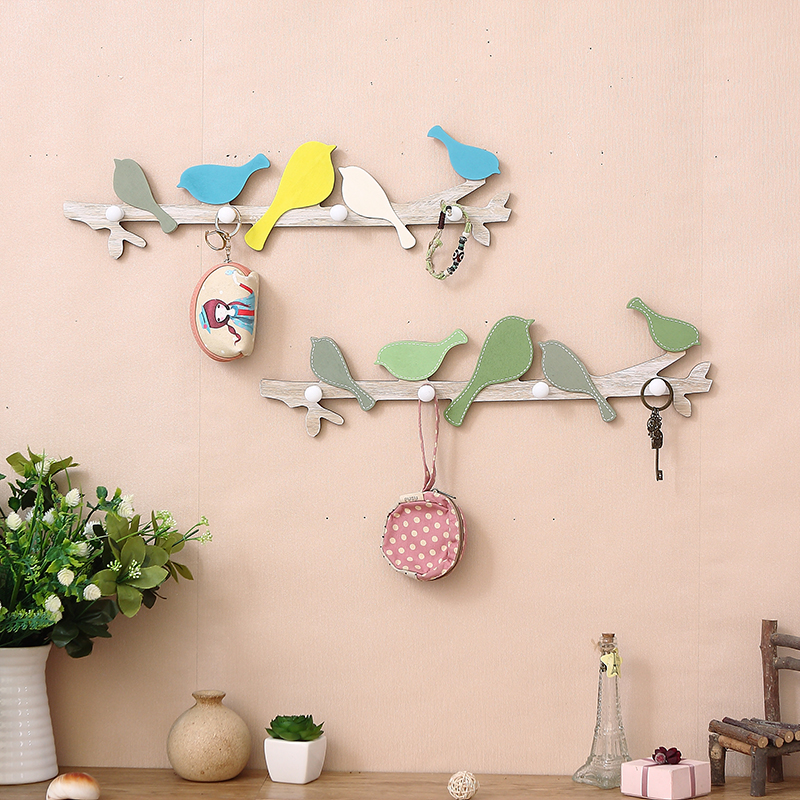 Creative Wooden Bird Hooks Home Wall Hanging Animal Wall Decoration Cute Coat Hooks