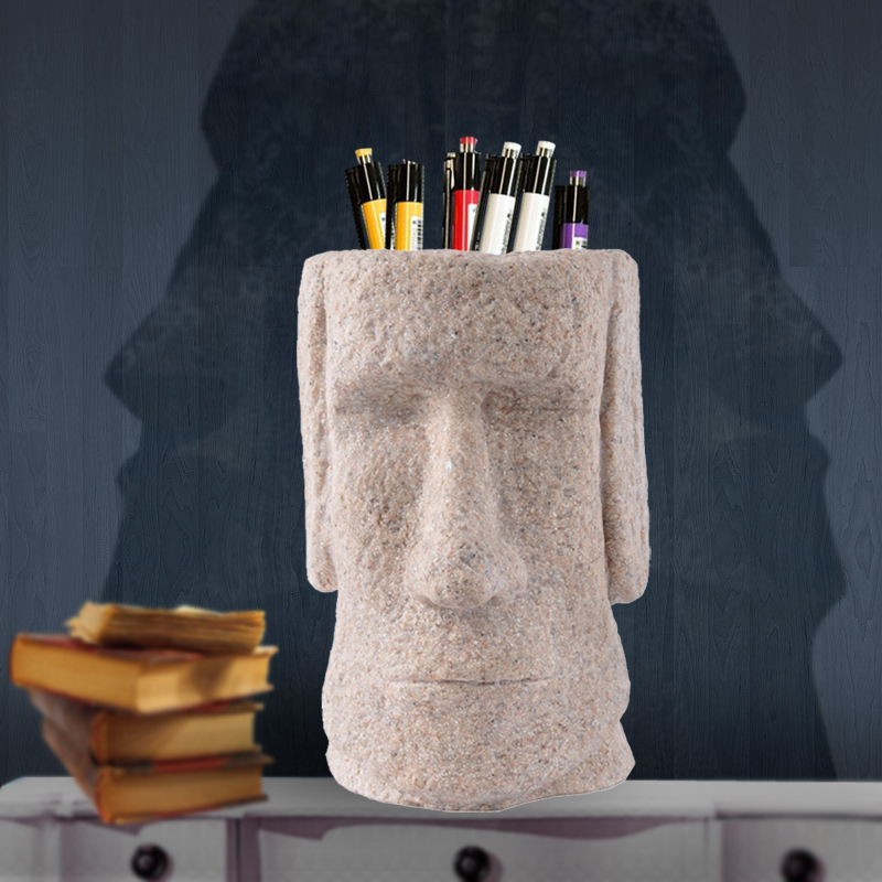 Creative Easter Island Statues Pen Holder Crafts Ornaments Office Home Decorations