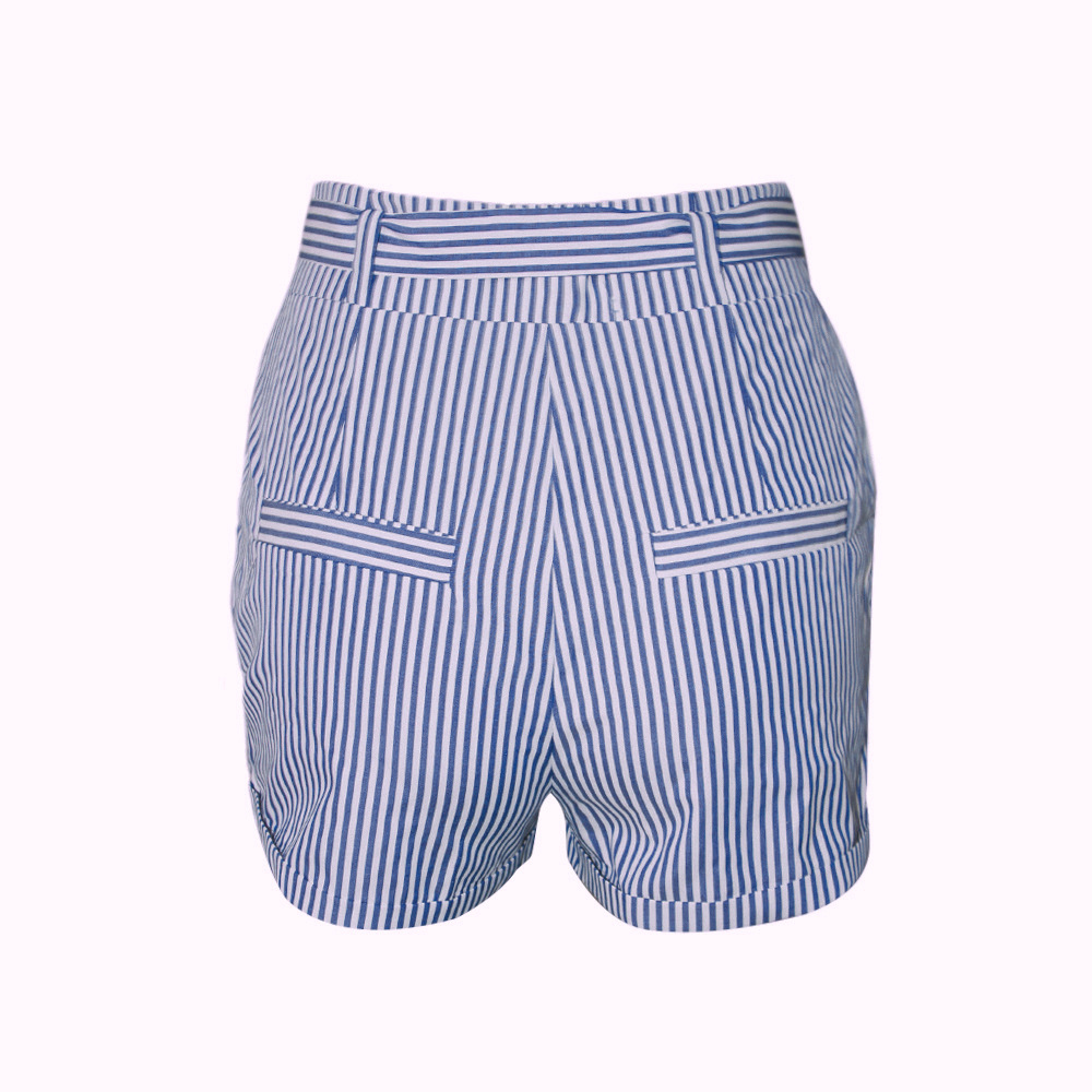 Stripes High Rise Shorts Featuring Bow Accent Tie Belt on Luulla