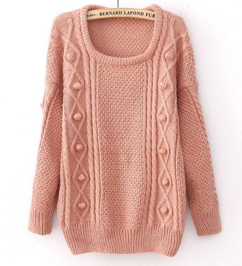 Pink Wool Loose Long Sleeve Thicker Sweater