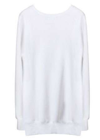 White Cat Face Print Round Neck Pullover Sweatshirt on Luulla