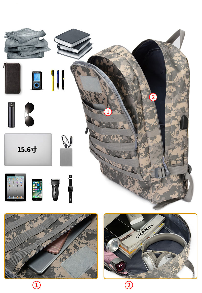 Pubg Camo Backpacks Usb Charging Backpack Waterproof Outdoor Backpack