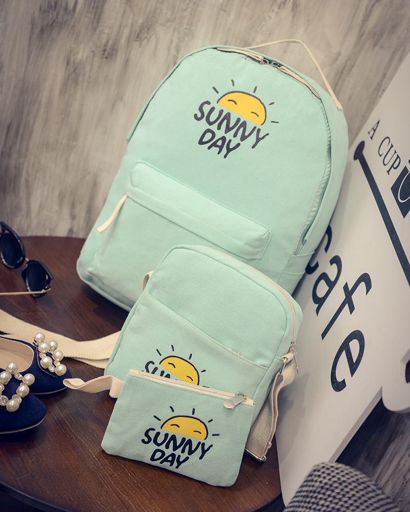 Fashion Three-piece Canvas Bags Student Backpack Messenger Bag Coin Purse