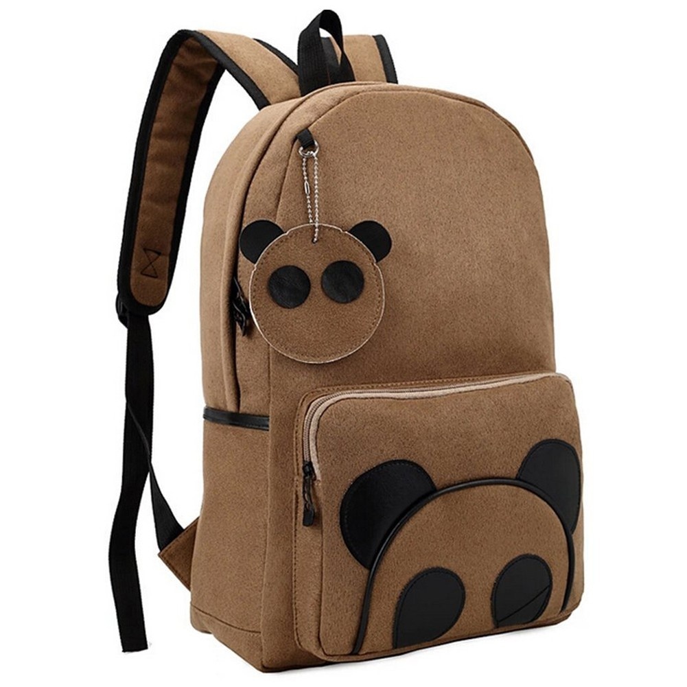 Fashion Panda Pattern Suede Backpack Students Backpack Casual Schoolbag Book Bag