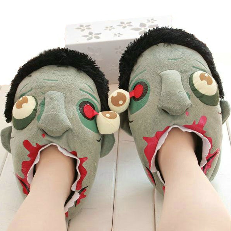 Unisex Soft Plush Zombie Slippers Warm Indoor Footwear Lovers Couple Shoes Halloween Christmas Gift