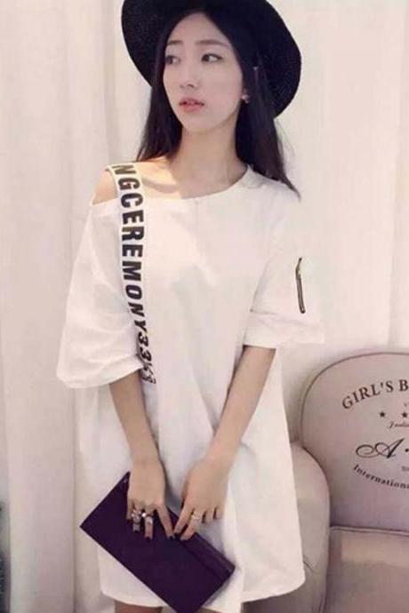 Women Personality Loose Strapless Letter T-shirt Dress