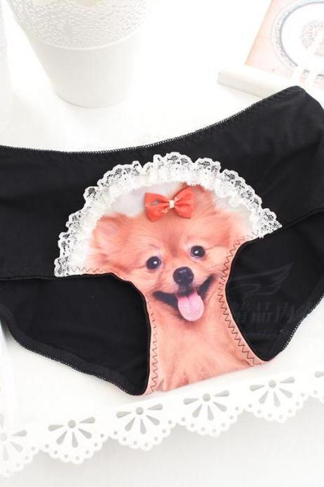 Women Anti Emptied Underpants 3d Dog Head Seamless Ice Silk Briefs