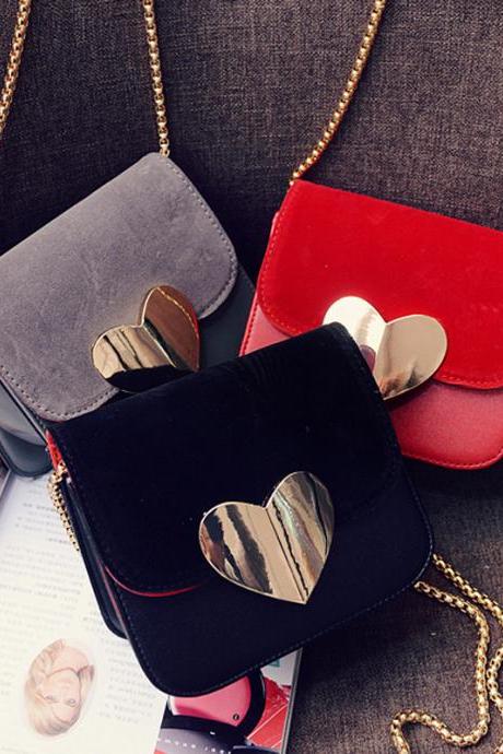 Fashion Heart Retro Nubuck Leather Handbag Shoulder Messenger Bag